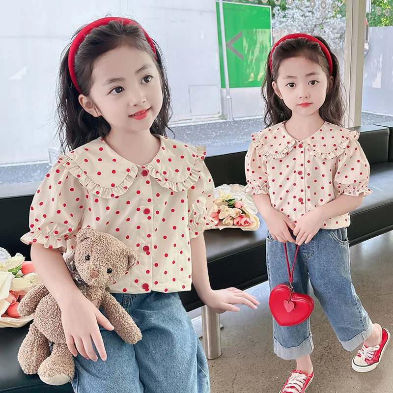 

Корейская детская одежда, лето 2023, топ для девочек-подростков, детская одежда, Детская футболка с принтом для маленьких девочек, футболка для начальной девушки