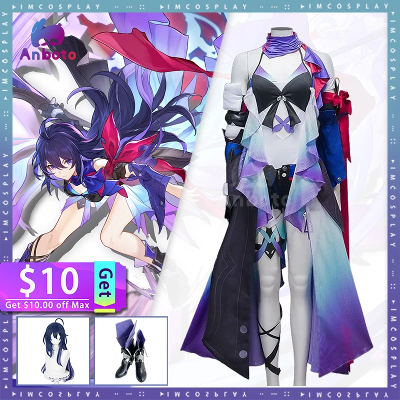 

Костюм для косплея Honkai: Star Rail Seele, парик для косплея Honkai Seele, фиолетовая обувь, сексуальная униформа, женский костюм для ролевых игр на Хэллоуин