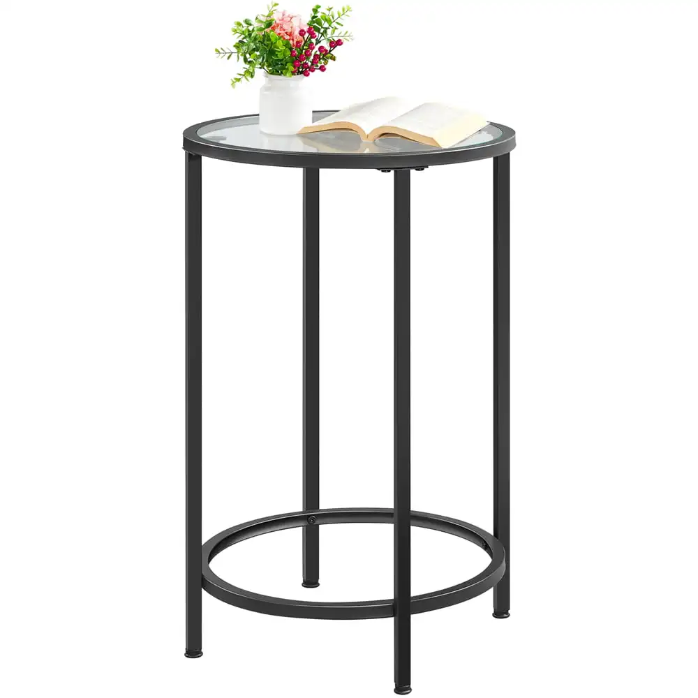 

Modern Round Metal and Glass Top Accent Table, Black
