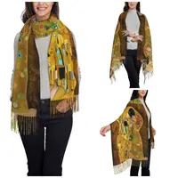 Womens Scarf with Tassel Gustav Klimt The Kiss Large Soft Warm Shawl and Wrap Abstract Freyas Art Daily Wear Pashmina Scarves 2