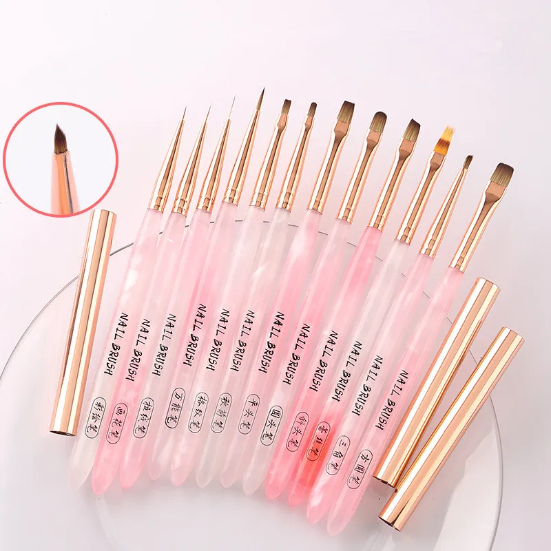 Nail Design Art Pen Pink Transparent Brush Painting Brush Uv Gel Extension Drawing Carving Pen Diy Manicure Tool Nail Brush 4