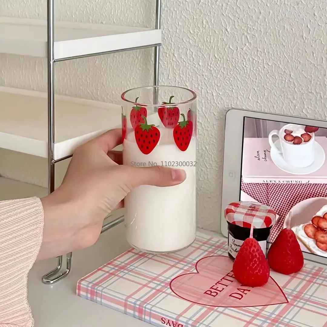 260/360ml Strawberry Glass Cup without Straw Creative Transparent Water Cup Student Milk Heat Resistant Glass coffee glass cup glass mug heat resistant coffee glass cup glass measuring cup glass tea cup glass tumbler glass whiskey cup glass coffee mug glass straw cup glass cup