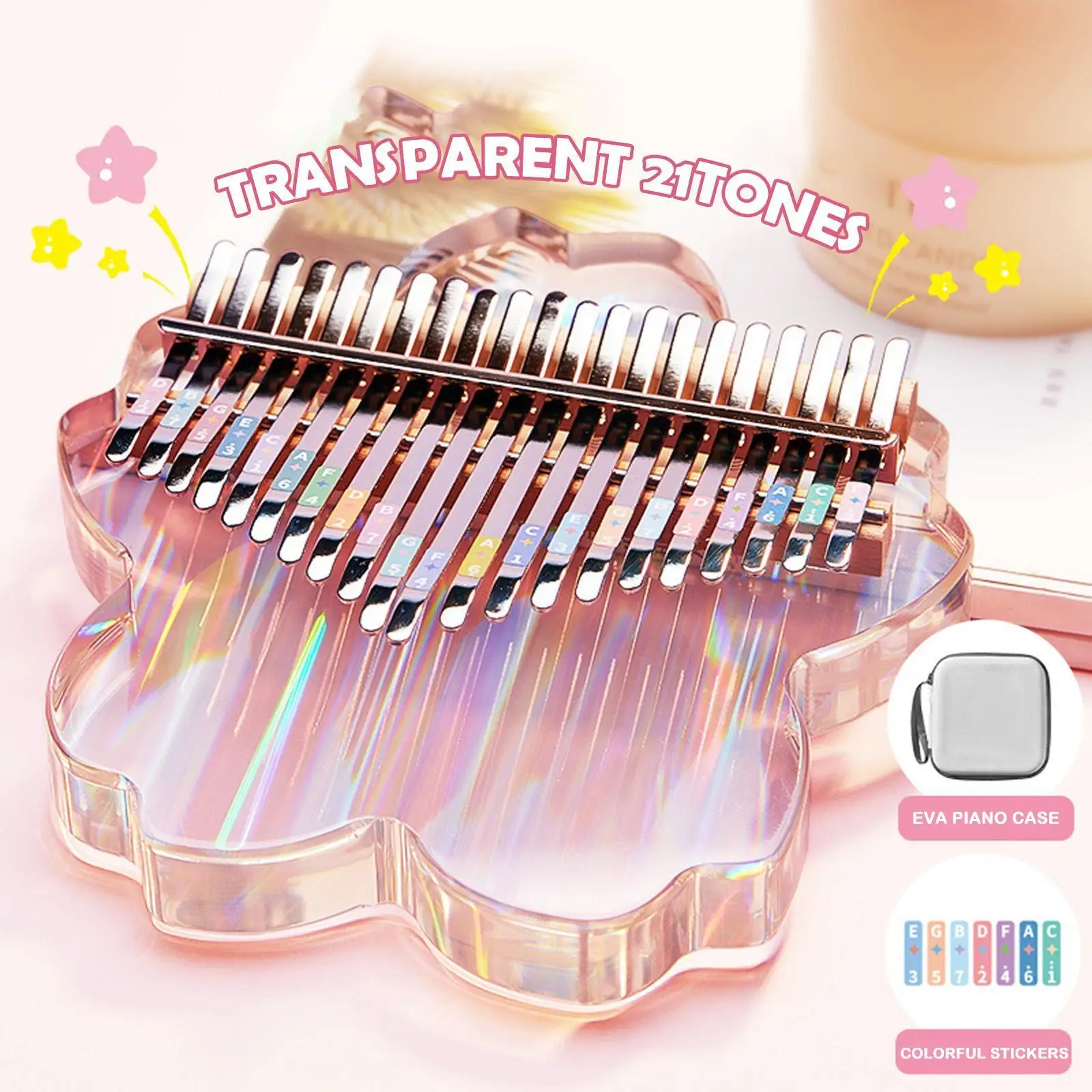 17/21 Keys Kalimba Transparent Acrylic Thumb Piano Study Kalimba Tune Piano Booklet with Starter Stickers Finger Case Hamme R0H0