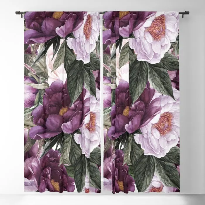 

Watercolor Peonies and Green Leaves Blackout Curtains 3D Print Window Curtains for Bedroom Living Room Decor Window Treatments