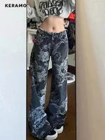 Y2K Baggy Dragon Print Denim Trouser Women's Washed Vintage Casual Emo Pants Grunge Street Retro High Waist Loong Trashy Jeans - Image 3