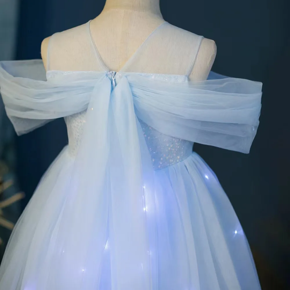 Halloween Costume for Girls Long Dress Princess Dress Mesh Lace Patchwork Puff Sleeve Children's Pluffy Pricess Birthday