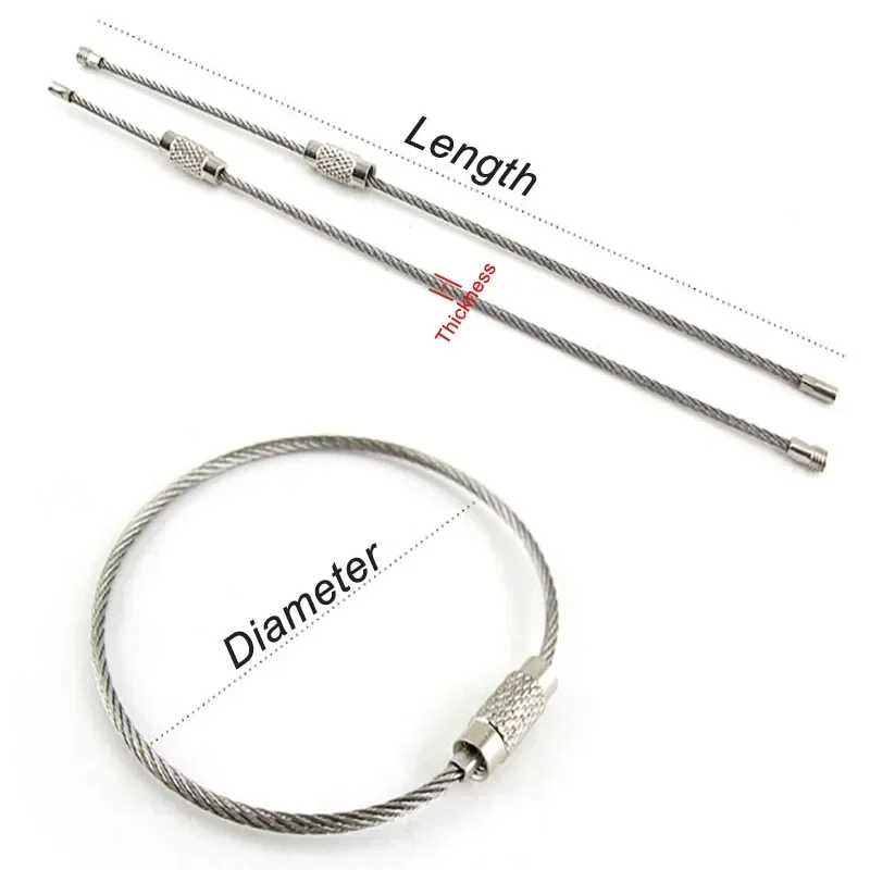 1/2/5/10Pcs Keychain Ring Key Keyring Circle Rope Cable Loop Outdoor Camp Luggage Tag Screw Lock Gadget metal keychain stainless steel wire rope steel wire rope