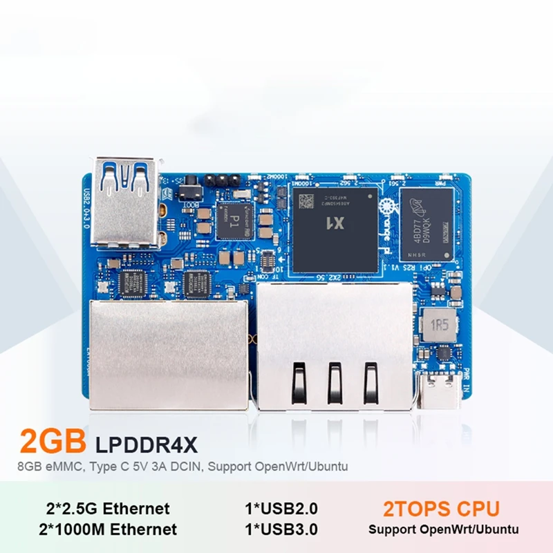 R2S 2GB RAM 8GB EMMC 개발 보드용 8코어 RISC-V AI 2TOPS CPU 듀얼 LAN 포트 OpenWrt-A86Z용 미니 PC