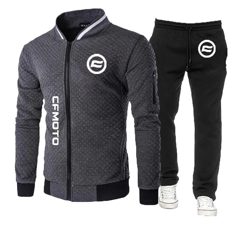 Cfmoto 2023 Casual Sportswear Self-cultivation Suit Mens Hoodie and Trousers Two-piece Zipper Sweatshirt Sweatpants Suit