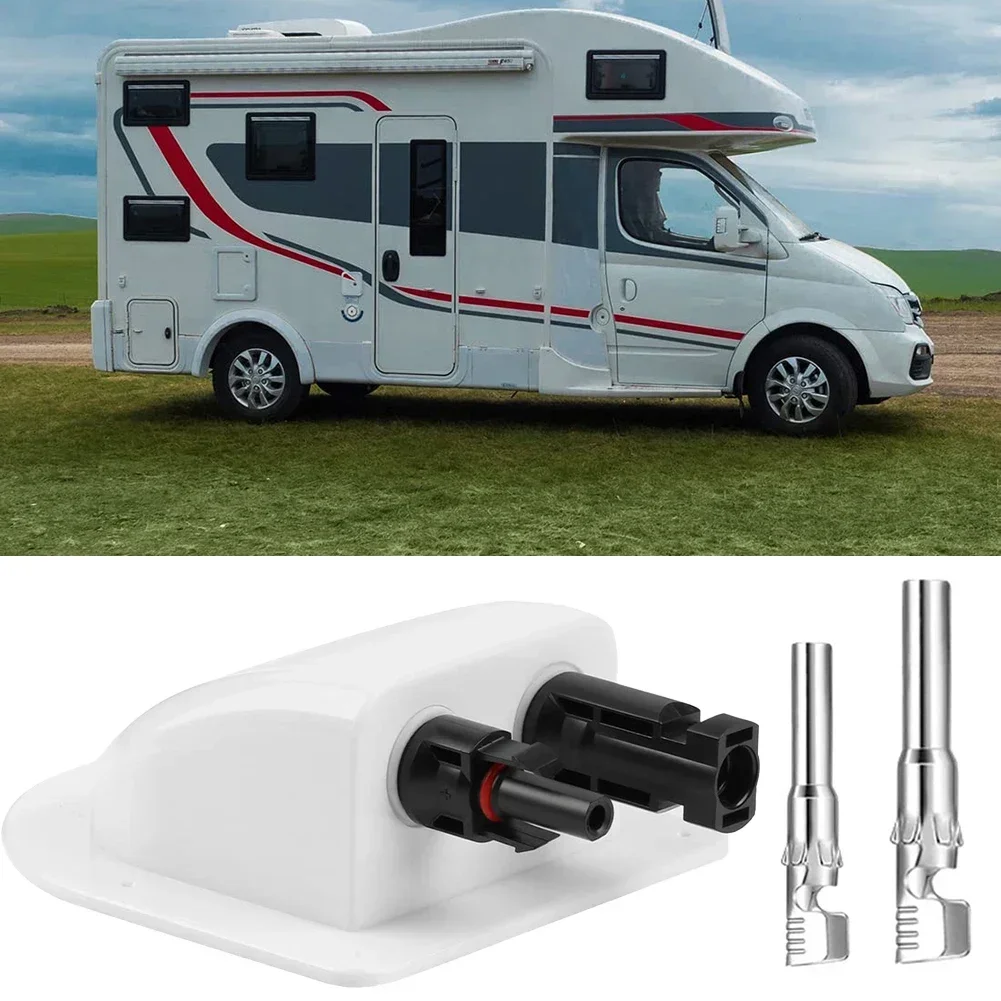 Solar Cable Connector Solar Connectors Outdoor Cable Connector Solar Panel Double Hole Wire Cable Entry Gland Sealing Box Curved Cable Connector Waterproof For RV Caravan Motorhome Boat