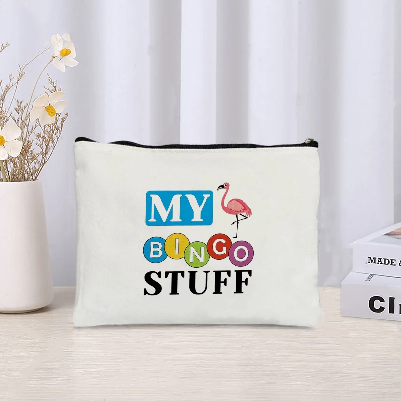 My Bingo Stuuff Flamingo Print Makeup Bag Organizer Canvas Storage Pouch Zipper Pencil Case Wallet Travel Cosmetic Toiletry Bags 4