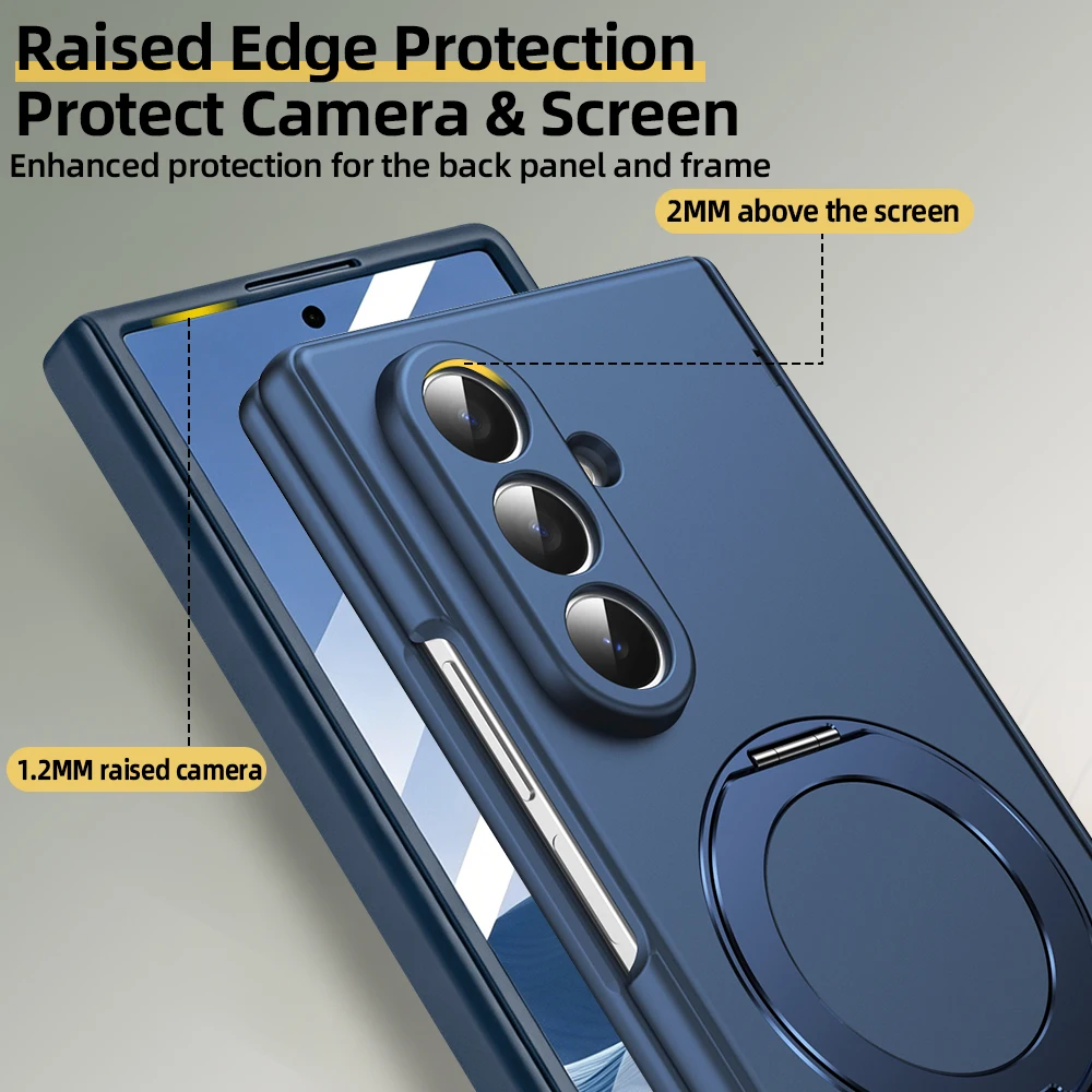 Enhanced Magnetic Phone Case with 360° Alloy Kickstand, Glass Film, and Hinge Cover