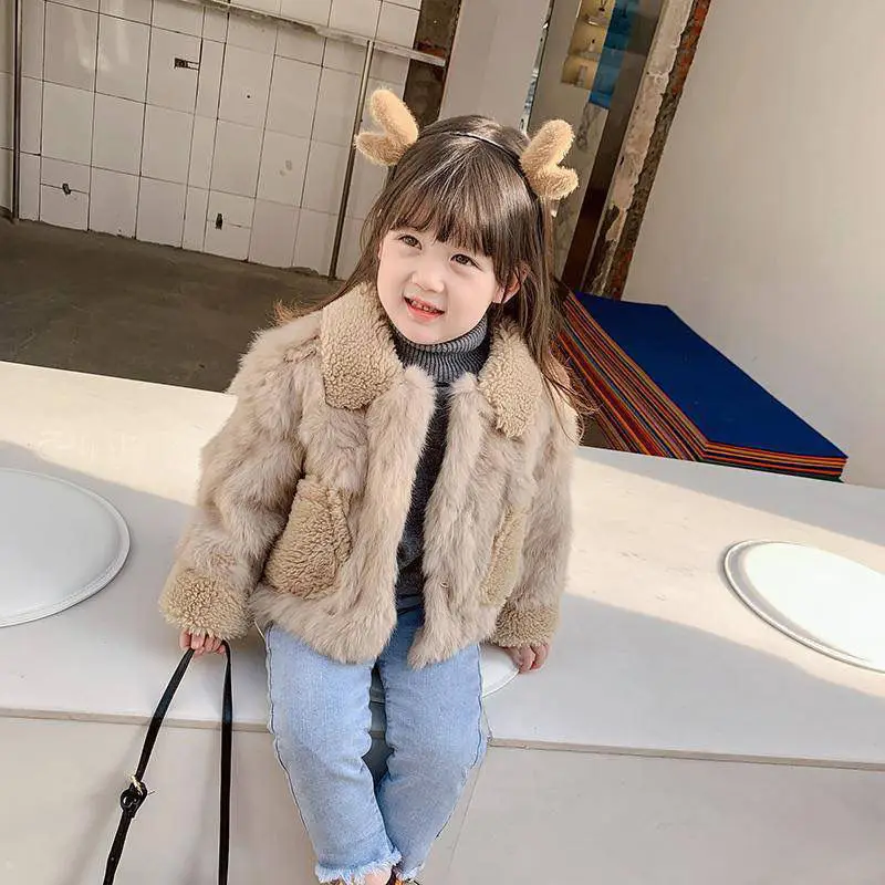 

Autumn Winter Baby Girls Fur Jacket Children Clothes Solid Color Kids Jackets Warm Thick Coat Girls Faux Fur Outwear
