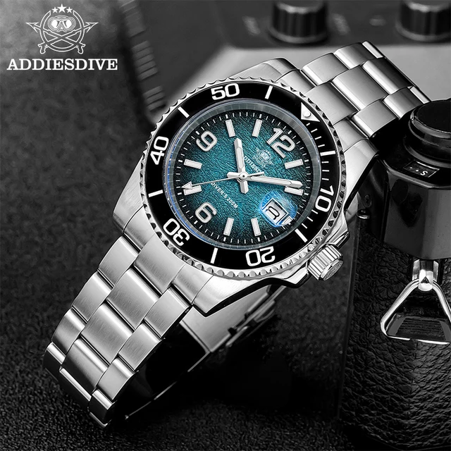 ADDIESDIVE 41mm montre de plongée pour hommes AD2513 200m étanche en acier inoxydable 316L montre-bracelet à Quartz calendrier BGW9 Super lumineux 1