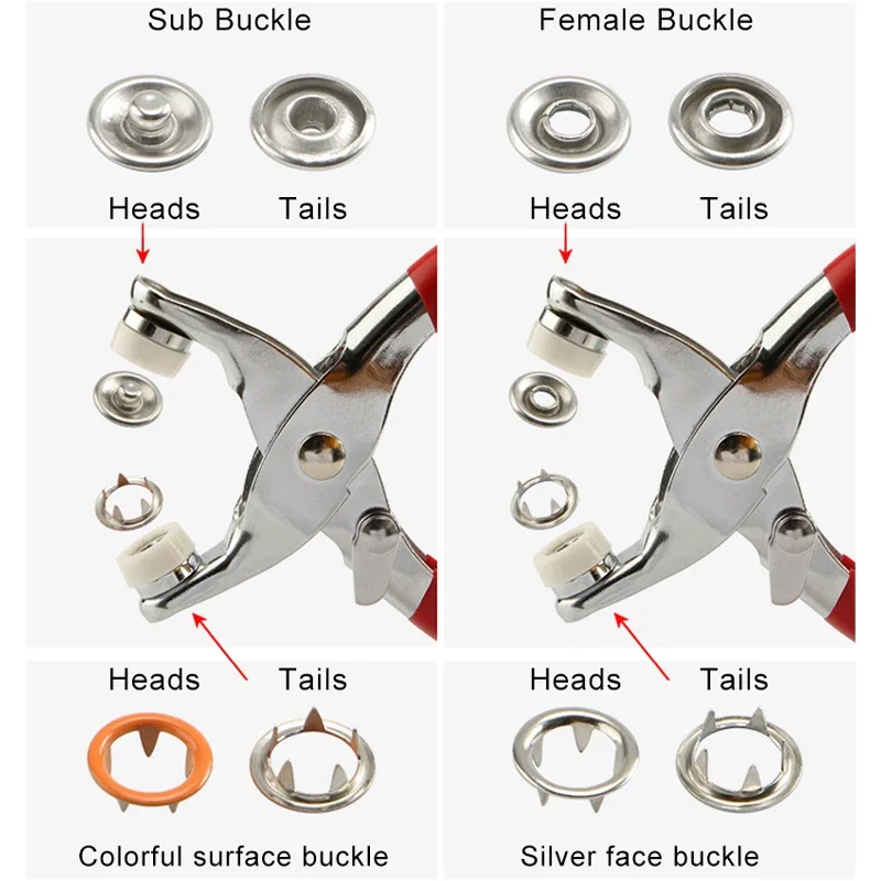 400/200/80pcs Plier Tools Metal Snap Button Kit Fasteners Press Studs  Bouton Pression Fasteners for Installing Clothes Bag단추펜치
