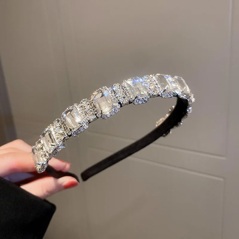 Glänzende Voll-Strass-Stirnbänder, quadratische Blatt-Kristall-Haarbänder, Kopfbedeckungen für Damen, luxuriöse Party- und Hochzeits-Haaraccessoires, Schmuck K – Detail 3