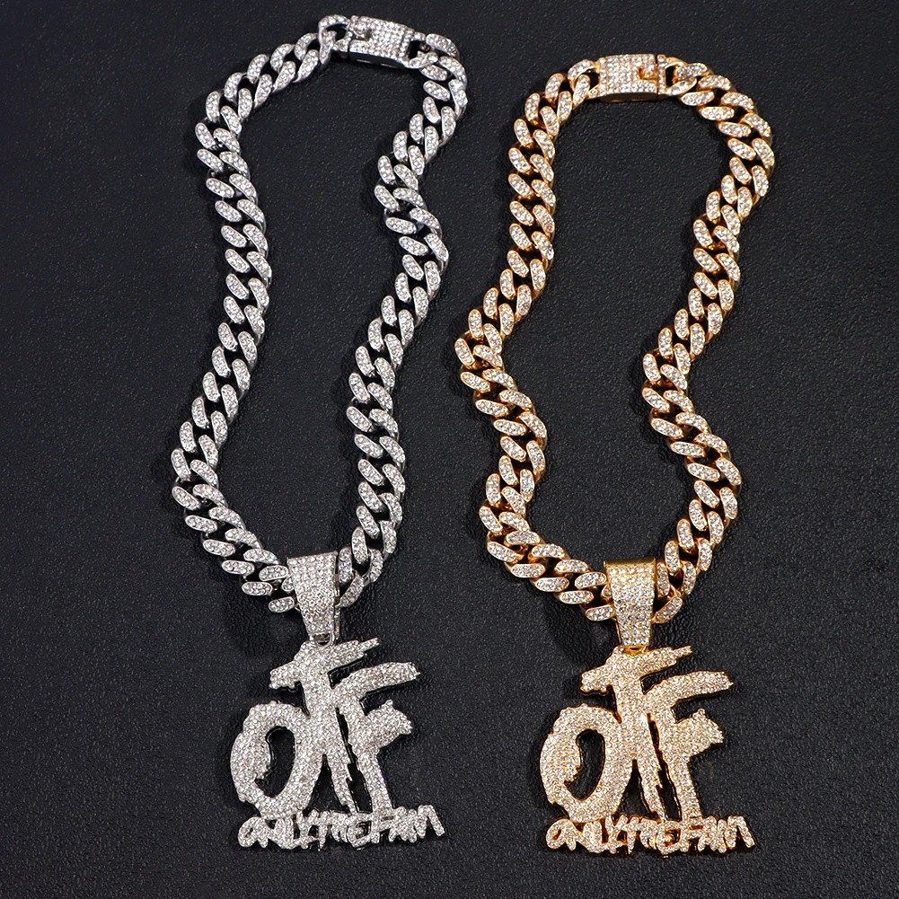 13mm Hip Hop Bling Rhinestone Cuban Link Chain Necklaces for