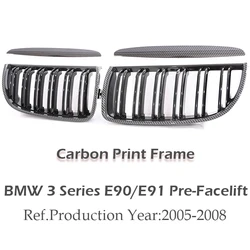 Sleek Carbon Fiber M Color Kidney Front Grill with Chrome Gloss and Matte Black Finish (Carbon Print)