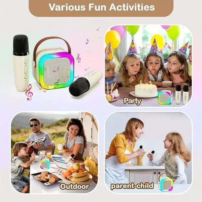 K12 Bluetooth Speaker Portable Karaoke Machine 5.3 PA System With 2 Wireless Microphones Home Family Singing Children's Gifts bluetooth speaker