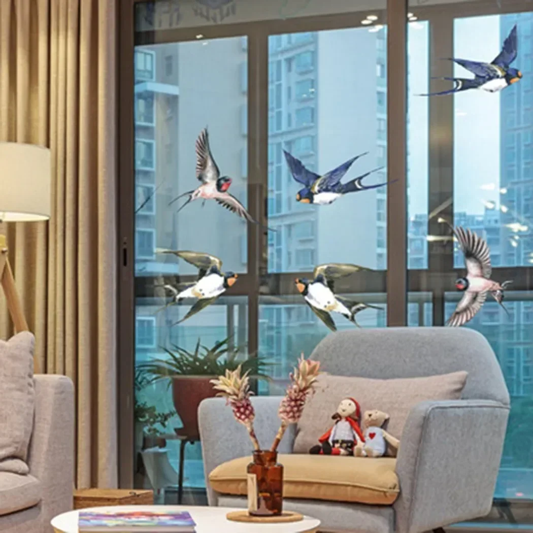 Hummingbird Sticker Glass Decal Electrostatic Glass Film Anti-Collision Window Cling To Prevent Birds Strikes Non Adhesive 6PCS window film