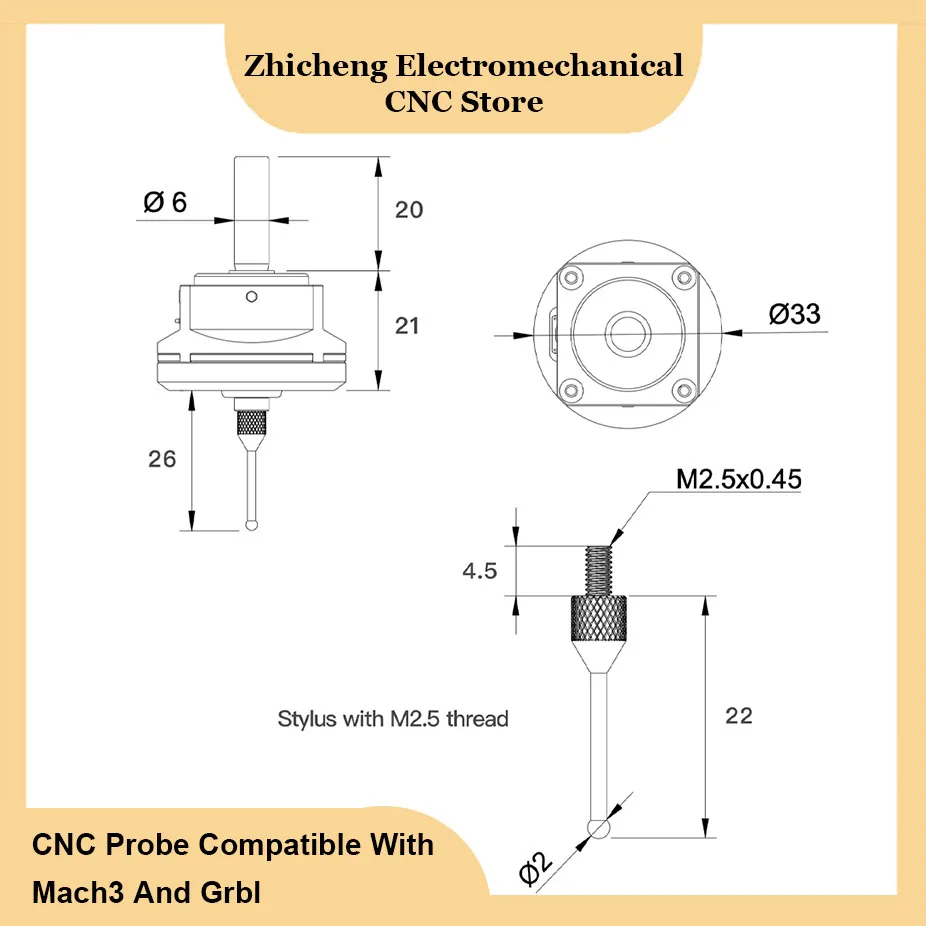 CNC Probe V6 anti-roll 3D Touch edge finder centering precision Compatible with mach3 and grbl