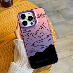 Minimalist Mountain Line Art Shockproof Hard Phone Case - iPhone 12 Mini (Purple - CC224)