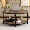Round Coffee Table for Living Room Rustic Center Table with Storage Shelf Wood Circle Coffee Table , Easy Assembly 6