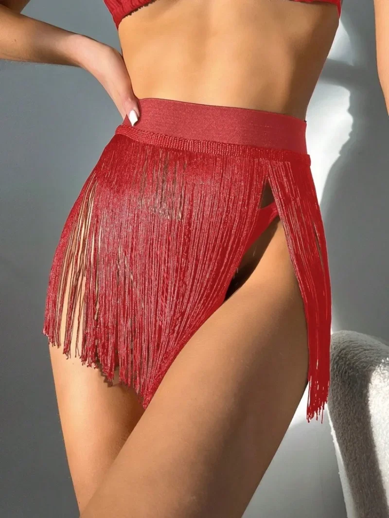 Women's High Waist Fringe Tassels Mini Beach Skirt Black Solid Summer Ladies Girls Party Pu Rock Clubwear Sexy Skirt