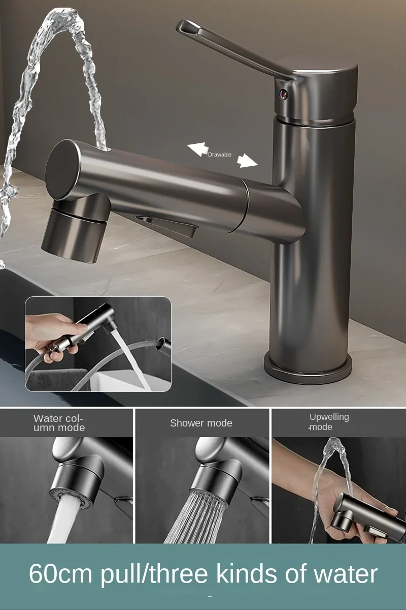 Rotating and extendable washbasin faucet