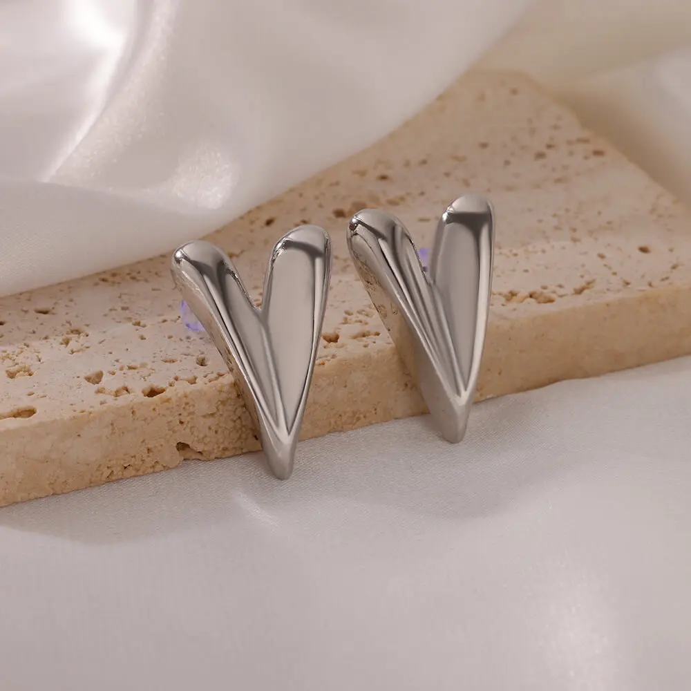 Stainless Steel Irregular Heart Stud Earrings for Women