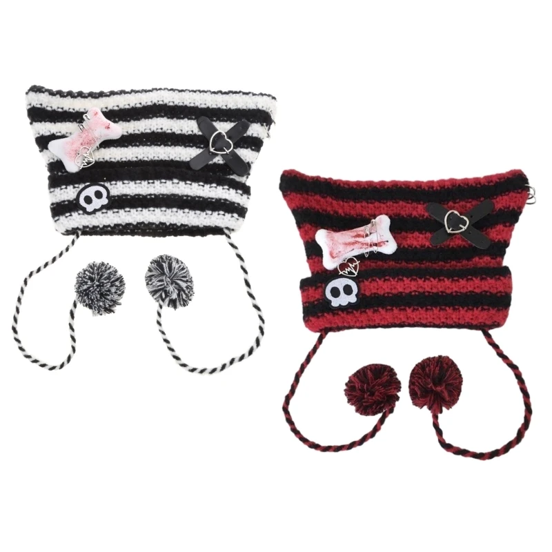 

Girl Cartoon Striped Knit Beanie Hat Y2K-style Party Hat Photo Props Hot Girl Slouchy Knitting Hat