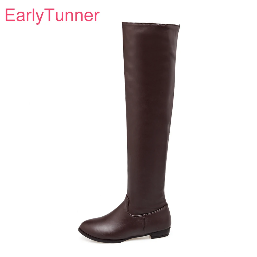 

Brand New Winter Sales Sexy Women Thigh High Boots Black Brown Beige Lady Nude Shoes Low Heel ECT18 Plus Big size 10 45 43