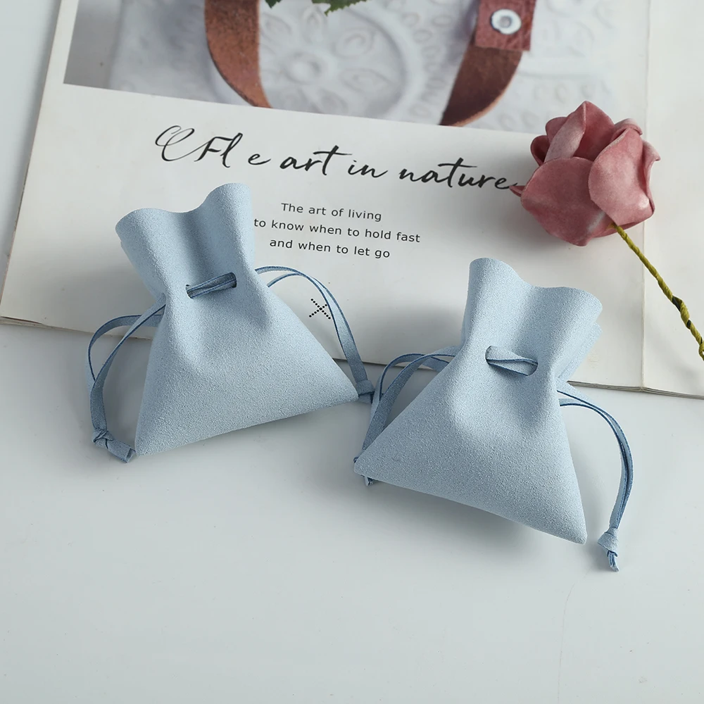 

20pcs Light Blue Microfiber Jewelry Drawstring Pouches Bag Small Business Packaging Ring Earrings Gift Bags for Christmas Party