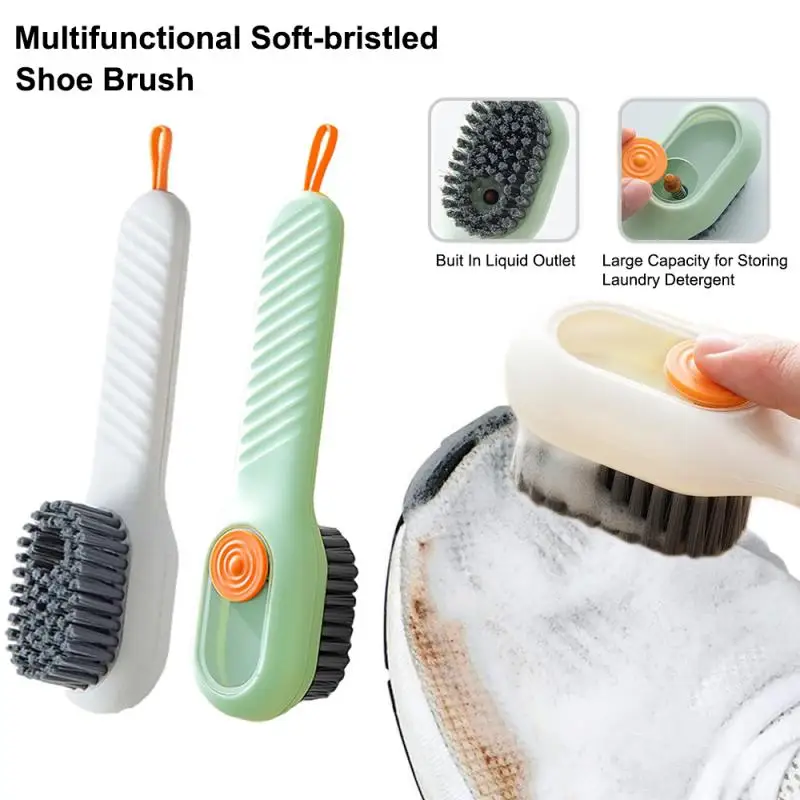 1/2pcs Shoes Brush Automatic Liquid Discharge Multifunction Press Out Shoes Cleaner Soft Bristles Clothes Brushes Cleaning Tool