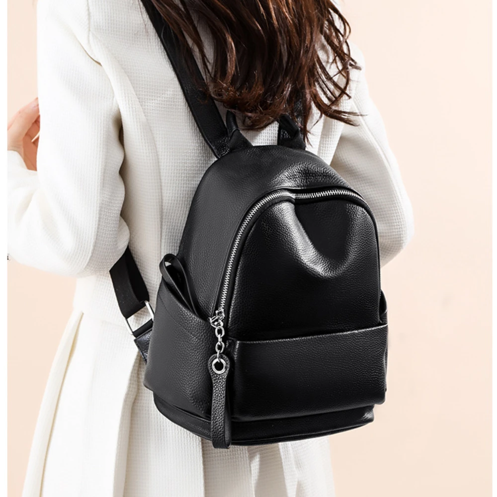 New Big Soft Cow Leather Women Backpack Black Grey High Quality Cowskin Ladies Rucksacks Leisure Business Travel Shoulder Bag 3