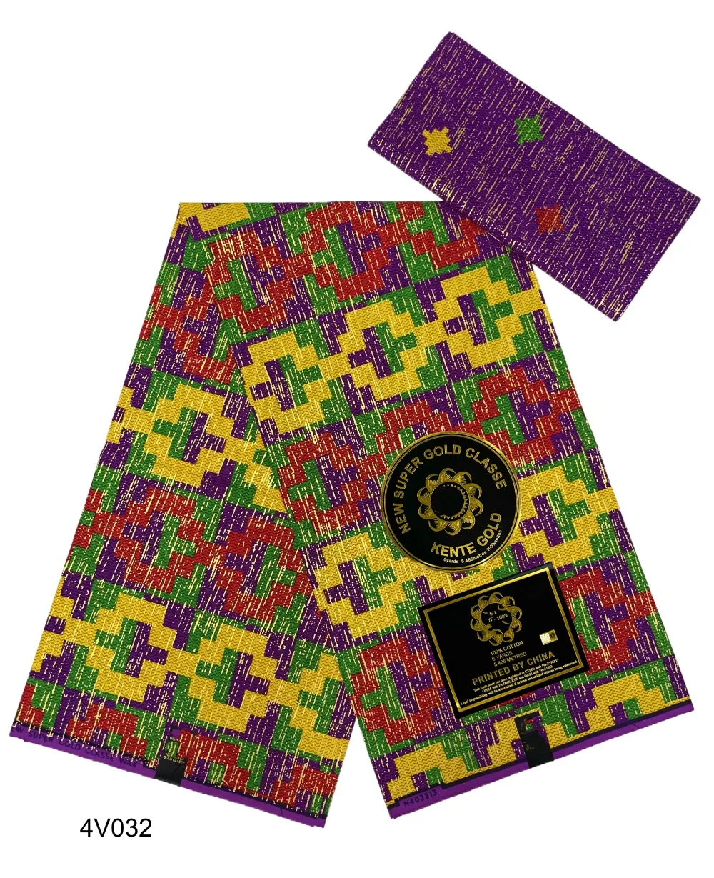 

2024 Новое поступление Kente Golden 4 + 2 африканская восковая ткань 100% хлопок Нигерия Анкара восковая ткань батик голландская Высококачественная швейная ткань