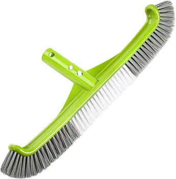 Pool Brush,17.5" Curved Edge Pool Brushes Head for Cleans Pool Swimming Walls, Tiles & Floors,with EZ Clips 1