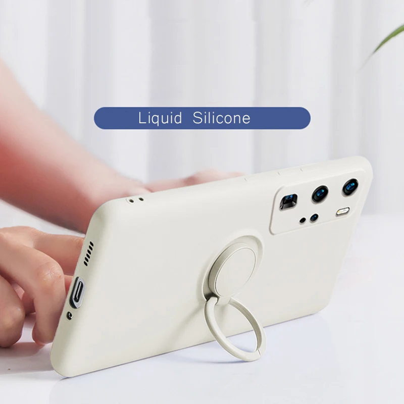 Magnetic Liquid Silicone Case with Ring Holder Stand - Soft Protective Cover