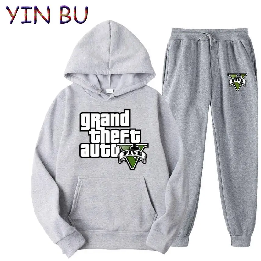 Grand Theft Auto Game GTA Men's Tracksuit Hooded Pullover + Sweatpants Sports Suit Casual Jogger Sportswear 2 Piece Male Sets