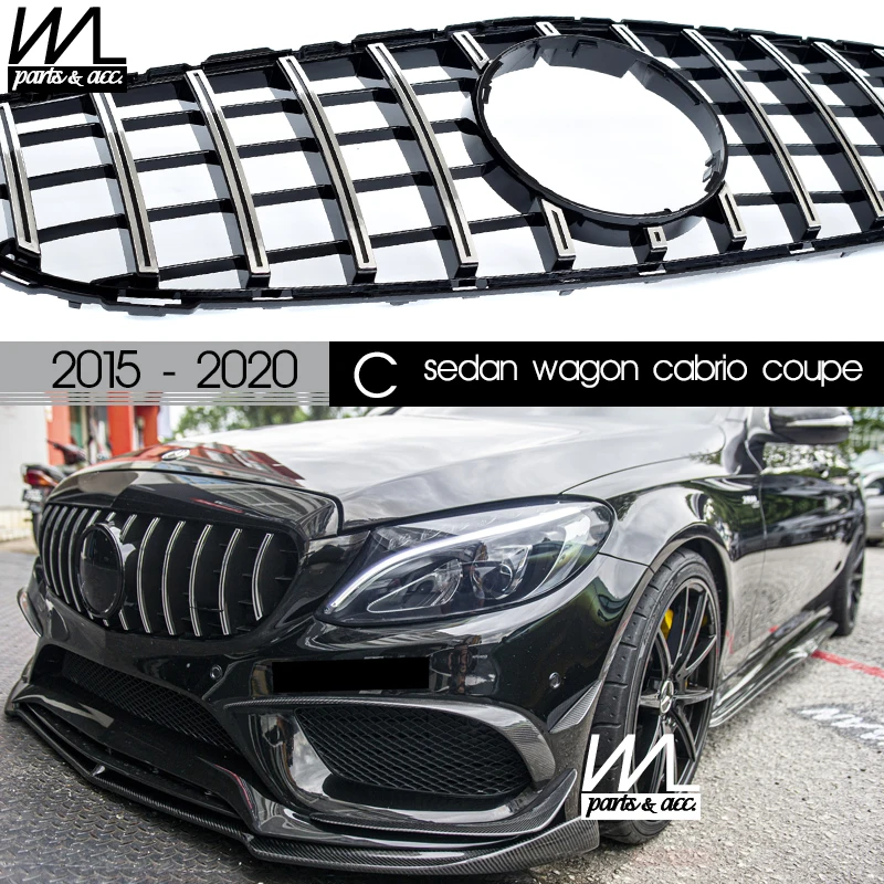W205 GT Grill Silver Panamericana Front Grille for 2015 - 2020 Mercedes C Class A205 Convertible C205 Coupe S205 All-Terrain | Автомобили