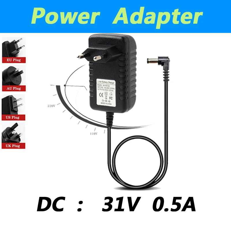 LAIMAIECO 31V 0.5A DC Adapter Power Supply DC 90turn 5.5*2.1mm Charger SMPS EU US UK AU Plug
