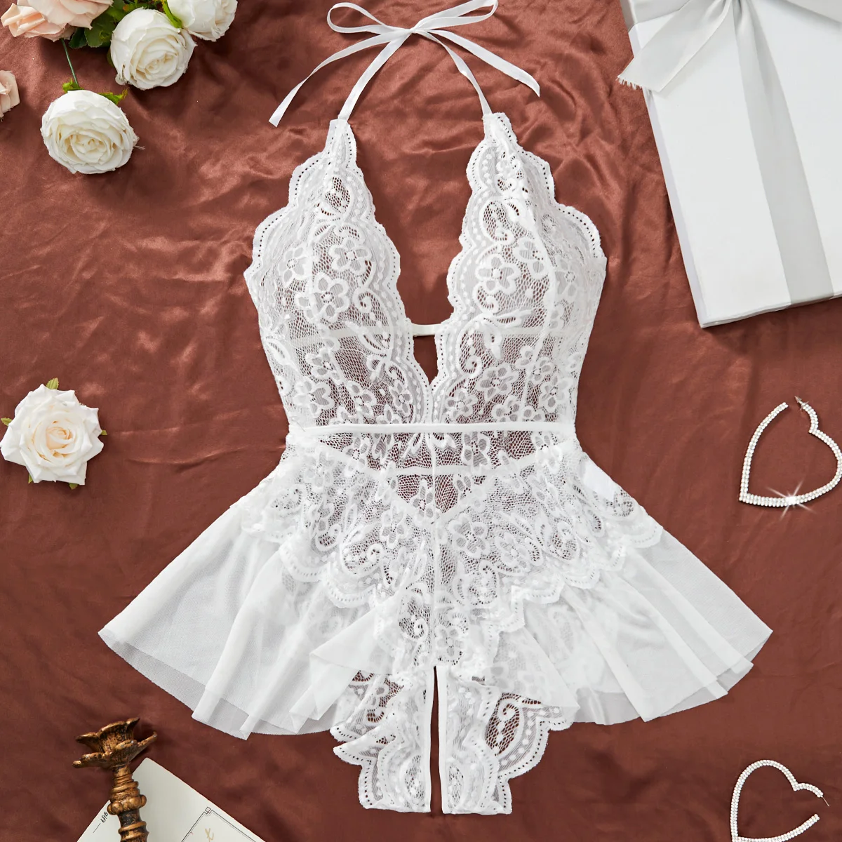 Plus Size 4XL Red Transparent Lingerie For Women Erotic Underwear Sex Pajamas Crotchless Ultra-sexy Porno Lace Fetish Bodysuit