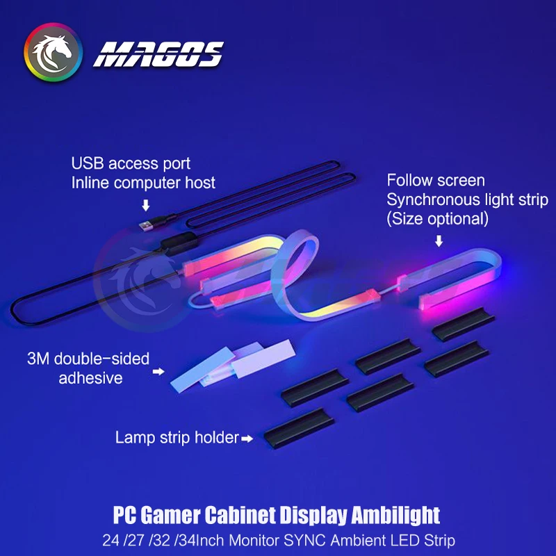 Visor para pc Gamer Ambilight24 27 32 34 Monitor Sync Faixa Led Sala de E-sport 16 Milhões Rgb Controle de Software Usb - Imagem 2