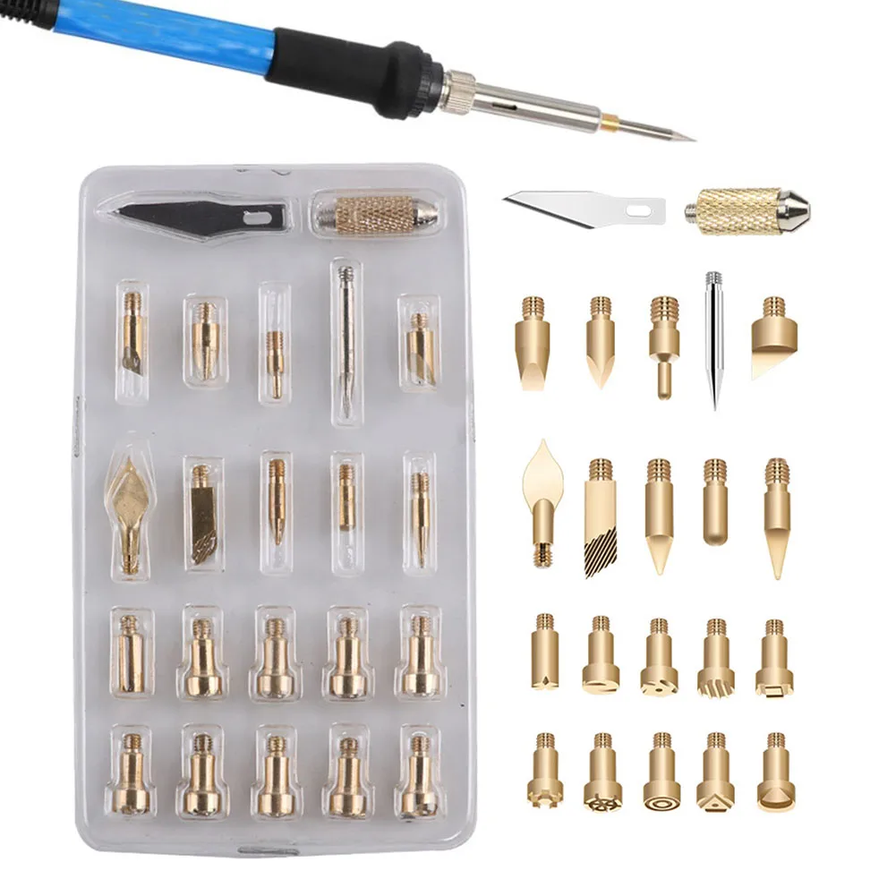 

23pcs Wood Burning Kit Carving Pyrography Pen Kit 30W Adjustable Temperature Soldering Iron Welding Wood Embossing Burning Set