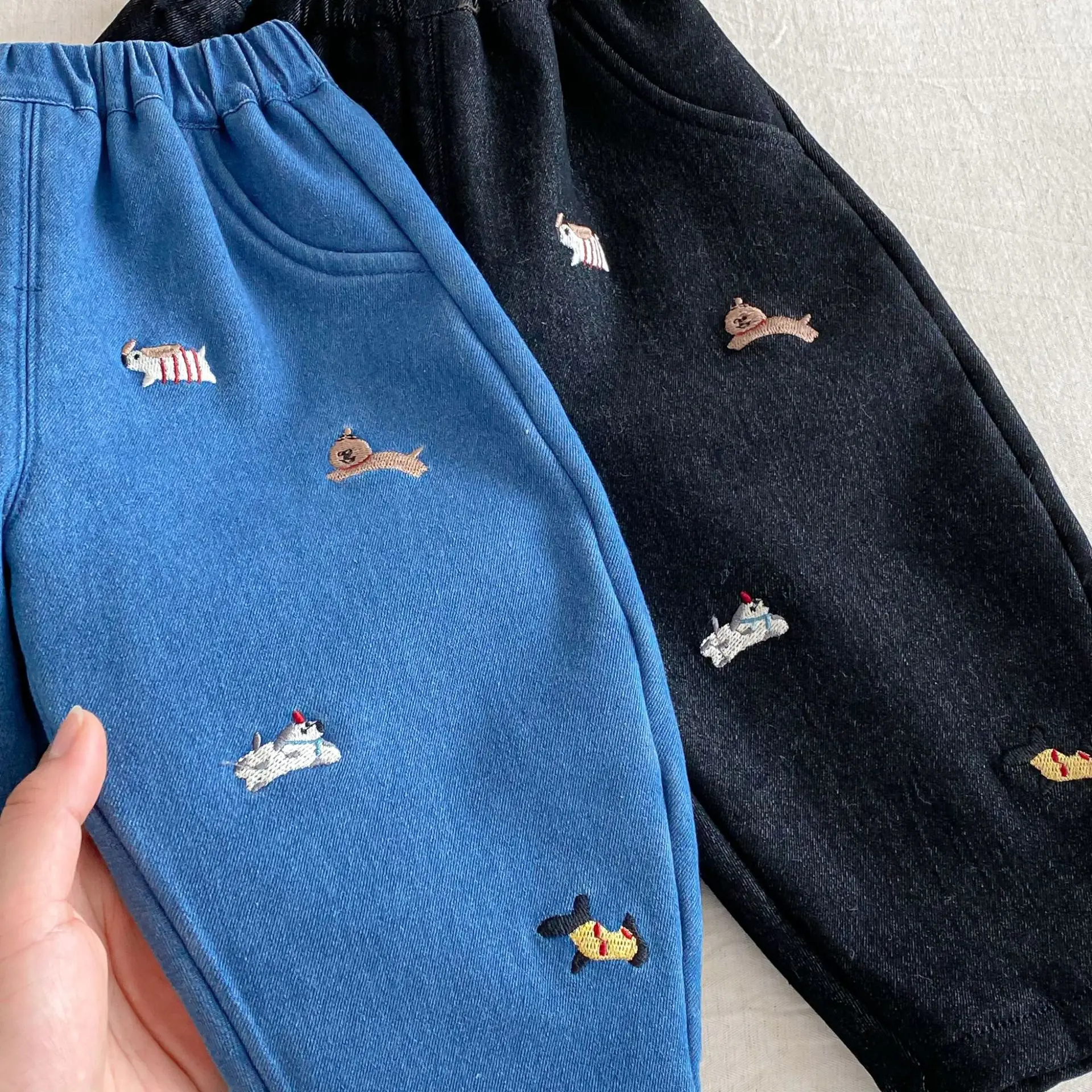 Kids Denim Pants Fur Lining Thicken Jeans