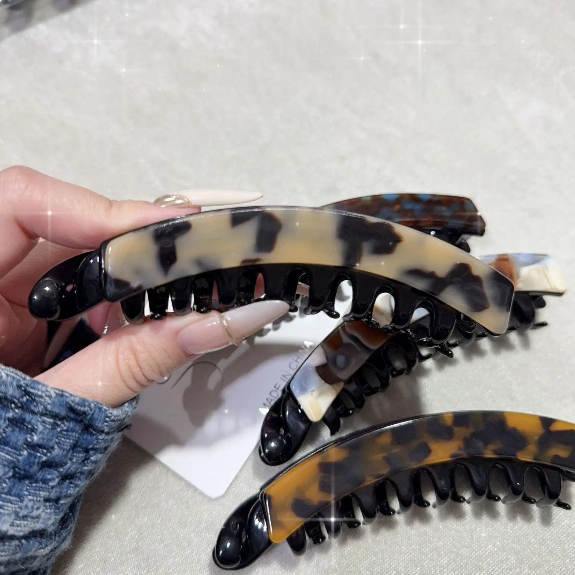 مشبك شعر كبير الحجم بطبعة الفهد، إكسسوارات شعر بسيطة وأنيقة على الطراز الكوري للفتيات، مشبك ذيل الشعر على شكل سلحفاة...