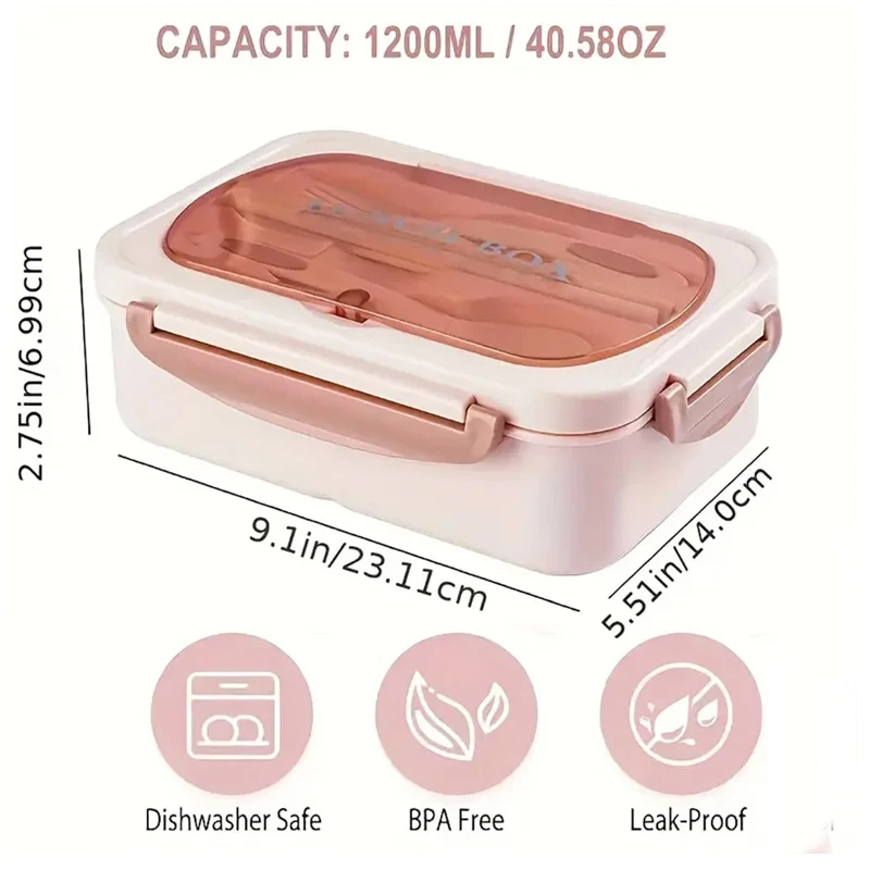 Set Bento Box for Adults, a Food Container for Lunch, Equipped with Tableware, Can Be Placed in a Microwave and Dishwasher - 4