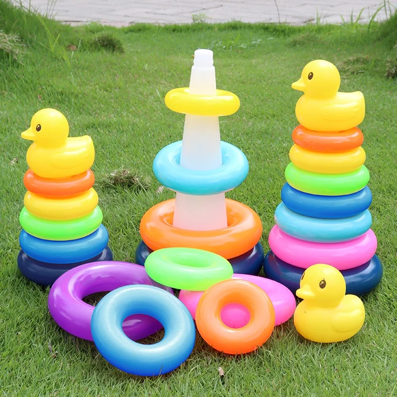 0-3 years old Infant Early Childhood Education Puzzle Development Intelligence Rainbow Tower Circle Stacking Toys Yellow Duck 5