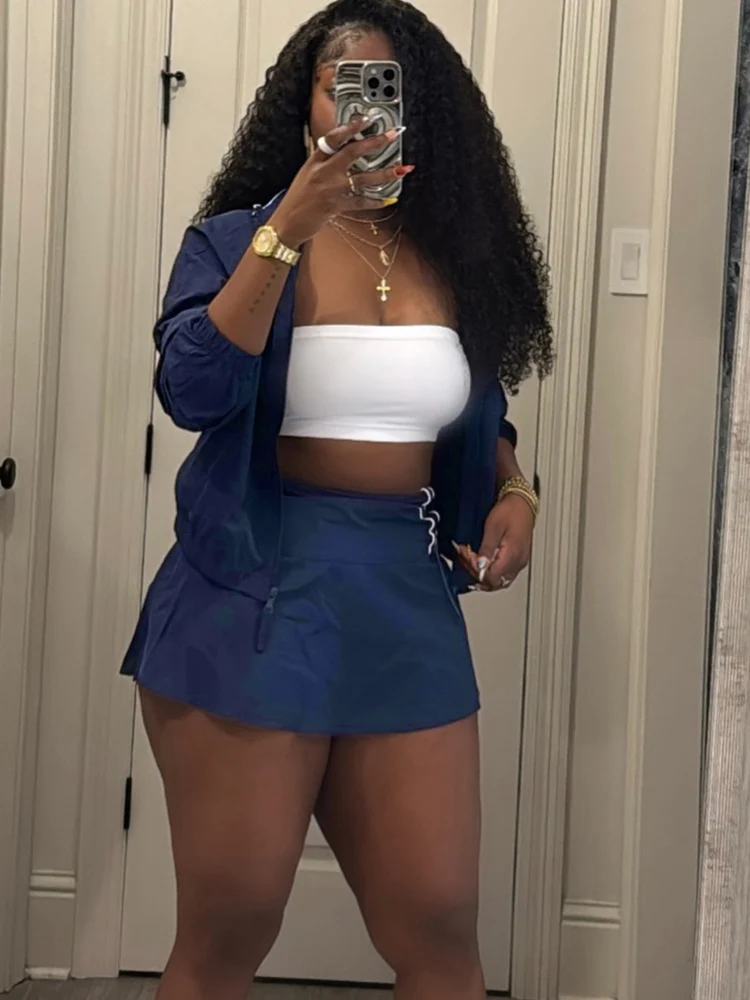 Beyprern Red Sporty 2 Piece Set Women 2026 New Casual Zip Up Jacket and Mini Skirt Matching Set Streetwear Athleisure Outfits 2