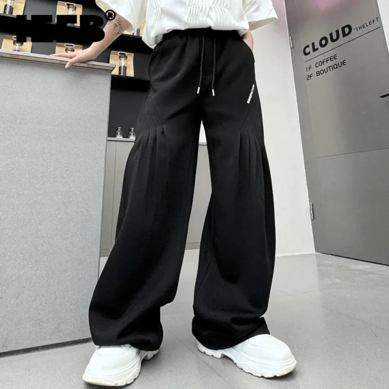 IEFB New Sweatpants Solid Color Letter Embroidery Pleated Trousers Casual Straight Wide Leg Male Pants 2024 Summer 28W3193